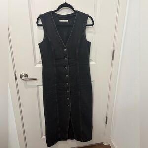 Abercrombie & Fitch Charcoal Button-Front Jean Midi Dress